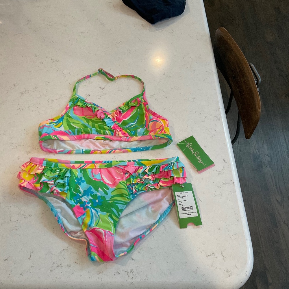 Lilly Pulitzer Girls Floral Bikini in Pink, Green, Blue